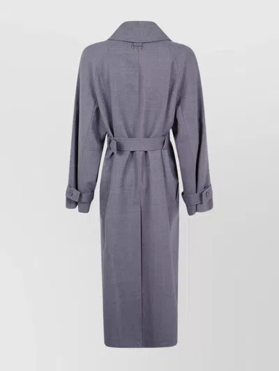 Semicouture Waist Belted Trench Coat In Blue