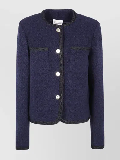 Semicouture "ricarda" Textured Fabric Jacket With Front Pockets In Blue