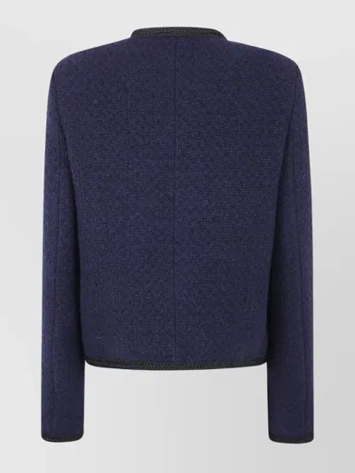 Semicouture "ricarda" Textured Fabric Jacket With Front Pockets In Blue