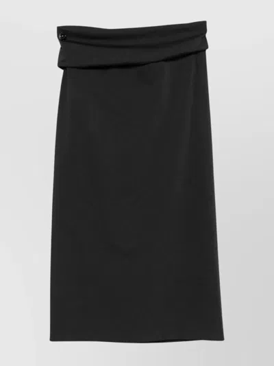 Alberta Ferretti Draped Wrap Midi Skirt With Button Detail In Black