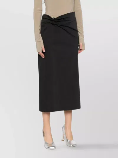 Alberta Ferretti Draped Wrap Midi Skirt With Button Detail In Black