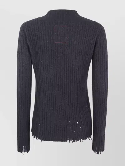 Uma Wang Ribbed Frayed-hem Sweater In Blue