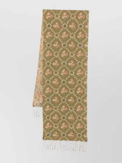 Pierre Louise Mascia "35x185" Scarf With Floral Pattern And Fringed Edges
