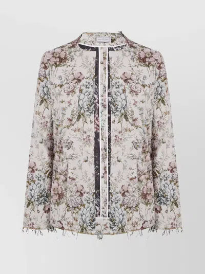 Pierre Louise Mascia Floral Pattern Frayed Edges Jacket In Blue