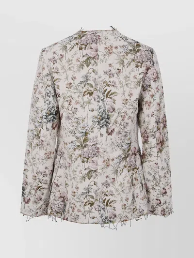 Pierre Louise Mascia Floral Pattern Frayed Edges Jacket In Blue
