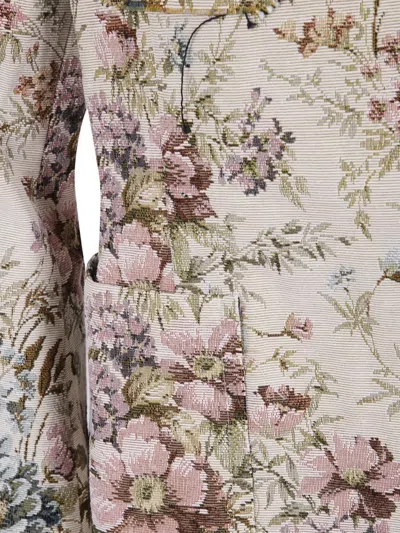 Pierre Louise Mascia Floral Pattern Frayed Edges Jacket In Blue