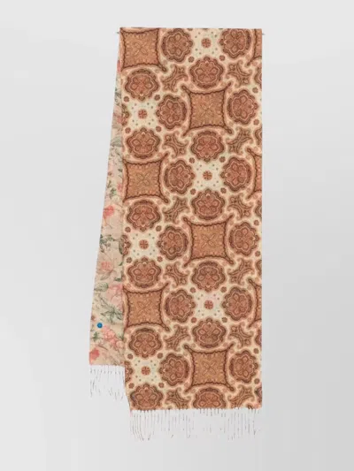 Pierre Louise Mascia "35x185" Scarf With Fringe And Intricate Pattern