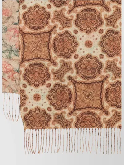 Pierre Louise Mascia "35x185" Scarf With Fringe And Intricate Pattern