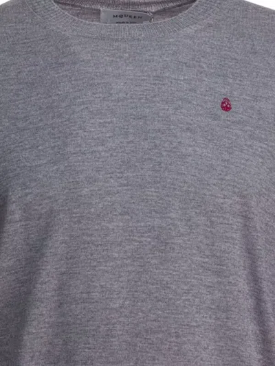 Alexander Mcqueen Timeless Crewneck Sweater With Ribbed Details In Gray