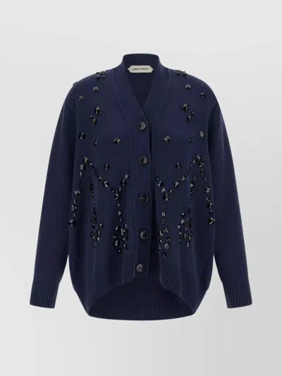 Alberta Ferretti Oversized Embellished Cardigan In Blue