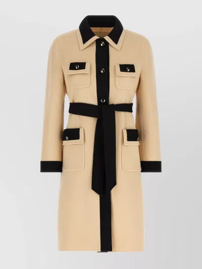 Valentino Ivory Black Single-breasted Coat In Brown