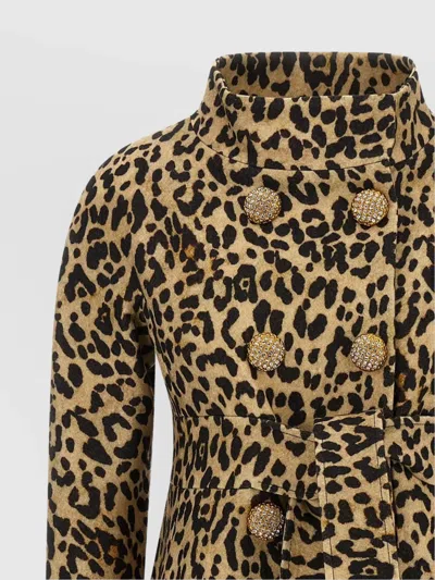 Valentino Leopard Print Double Breasted Coat With Belt In Brown