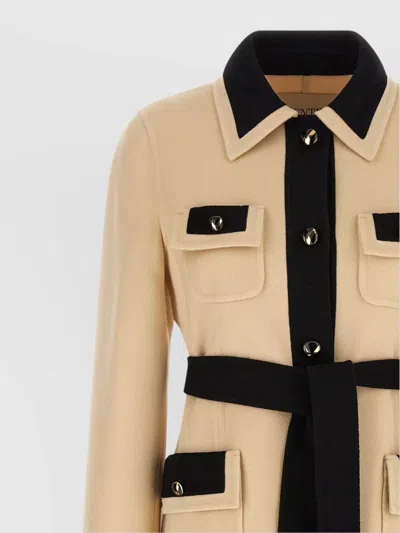 Valentino Ivory Black Single-breasted Coat In Brown