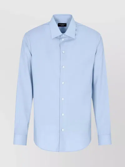 Emporio Armani Micro Chevron Textured New York Fit Shirt In Blue