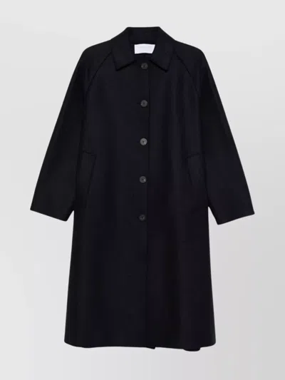 Harris Wharf London Wool Coat With Raglan Sleeves And Pockets In Black