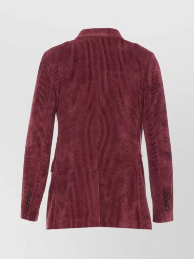 Circolo 1901 Structured Double-breasted Corduroy Jacket With Striped Pocket Square In Burgundy