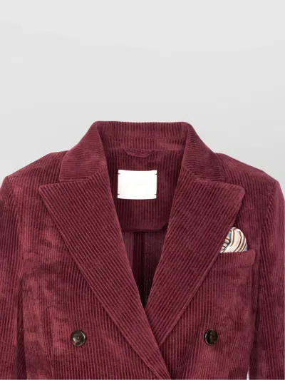 Circolo 1901 Structured Double-breasted Corduroy Jacket With Striped Pocket Square In Burgundy