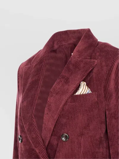 Circolo 1901 Structured Double-breasted Corduroy Jacket With Striped Pocket Square In Burgundy