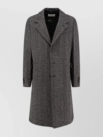 Givenchy Men Wool Blend Coat With Herringbone Motif In Gray
