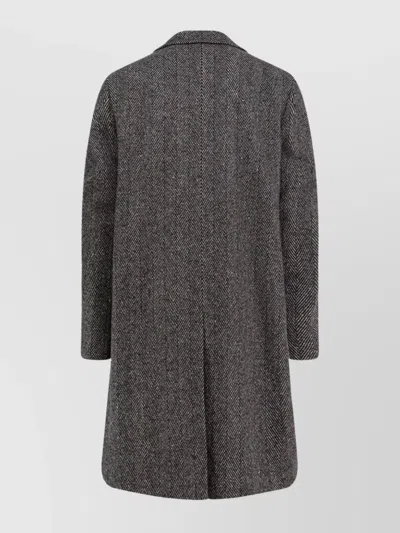 Givenchy Men Wool Blend Coat With Herringbone Motif In Gray