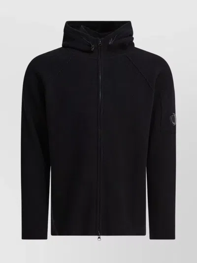 C.p. Company Signature Lens Zip-up Cardigan With Hood In Black
