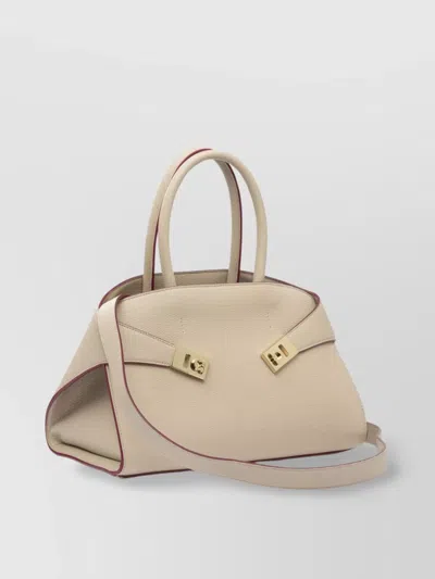 Ferragamo Medium Hug Leather Top Handle Bag In Neutral