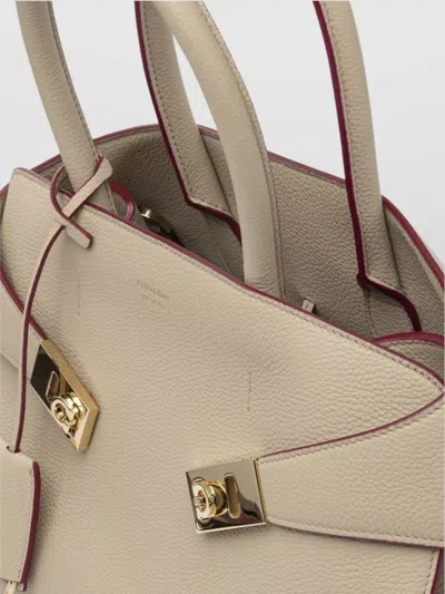 Ferragamo Medium Hug Leather Top Handle Bag In Neutral