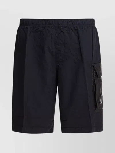 C.p. Company Black Minimalist Beach Shorts With Unique Lens Detail In Black