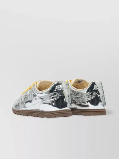 Autry Front Lace Sneakers In Bright Yellow And Shiny Silver In Multi