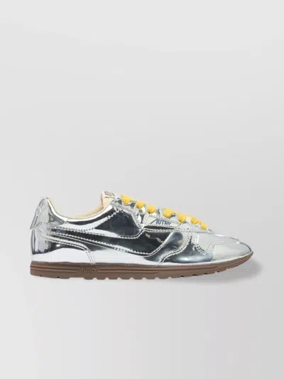 Autry Front Lace Sneakers In Bright Yellow And Shiny Silver In Multi