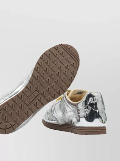 Autry Front Lace Sneakers In Bright Yellow And Shiny Silver In Multi