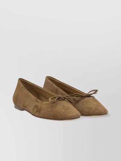Aeyde Bow Detail Suede Finish Flat Sole Ballerinas In Brown