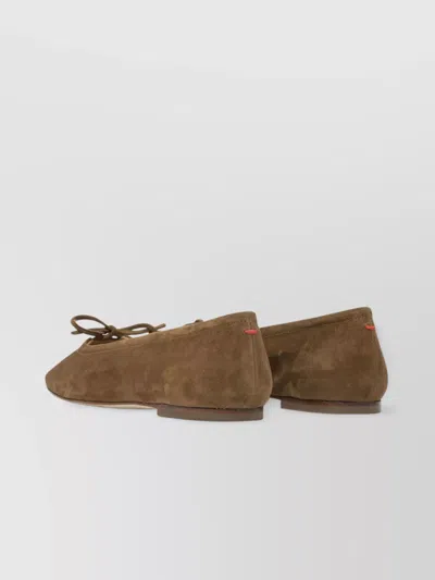 Aeyde Bow Detail Suede Finish Flat Sole Ballerinas In Brown