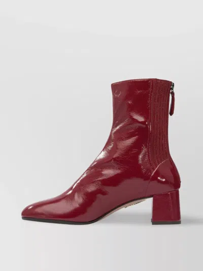 Aquazzura Glossy Finish Ankle Boots With Block Heel In Red