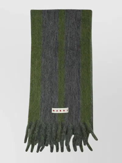 Marni Soft Fringed Striped Scarf In Green