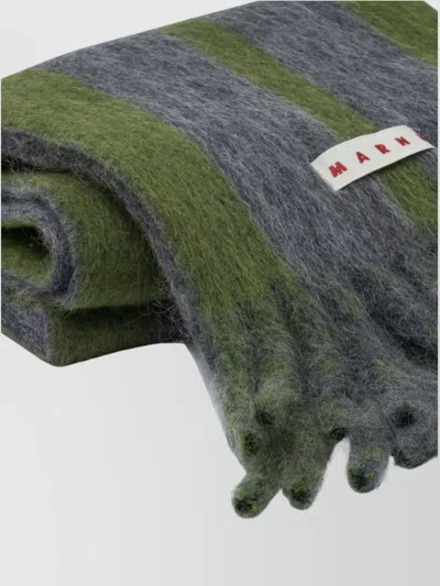 Marni Soft Fringed Striped Scarf In Green