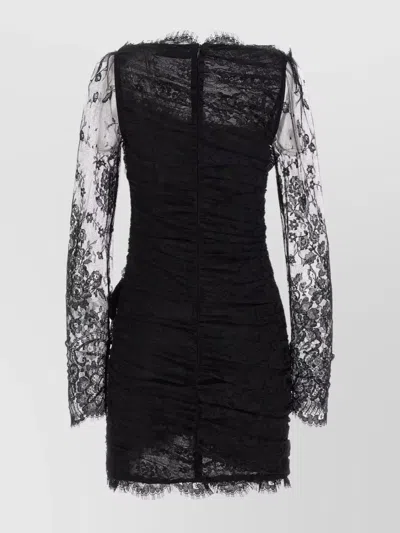 Alessandra Rich Draped Dress With Bow Accents And Lace Detailing In Black