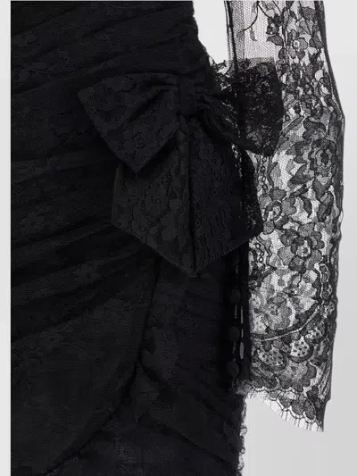 Alessandra Rich Draped Dress With Bow Accents And Lace Detailing In Black