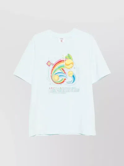 Casablanca T-shirt In Cotone Azzurro Pastello Uomo In Green