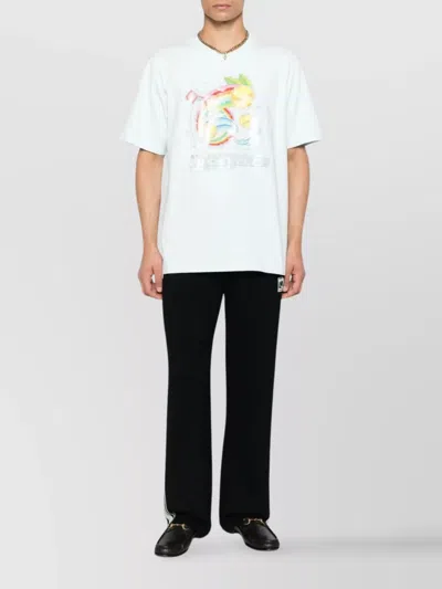 Casablanca T-shirt In Cotone Azzurro Pastello Uomo In Green