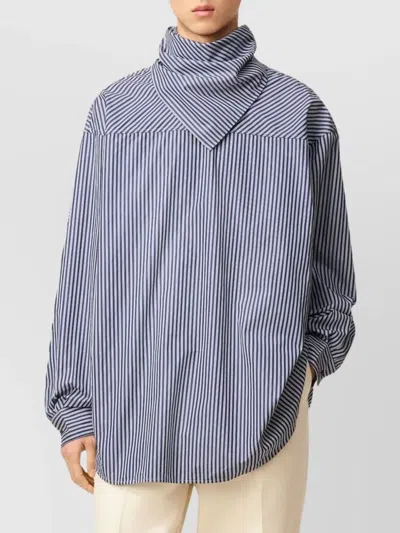 Ami Alexandre Mattiussi Ami Paris Blue Striped Poplin Shirt With Scarf Women In Multi