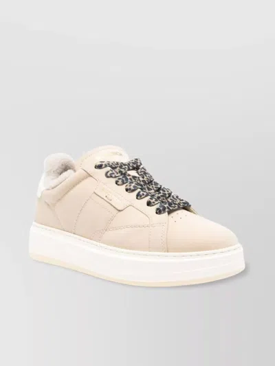 Woolrich Leather Platform Sneakers With Contrast Panel In Pattern