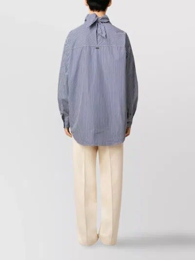 Ami Alexandre Mattiussi Ami Paris Blue Striped Poplin Shirt With Scarf Women In Multi