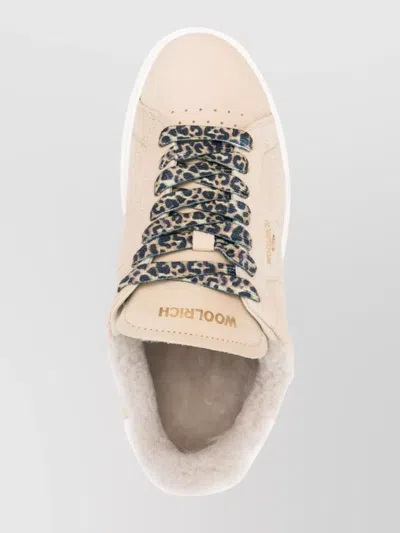 Woolrich Leather Platform Sneakers With Contrast Panel In Pattern