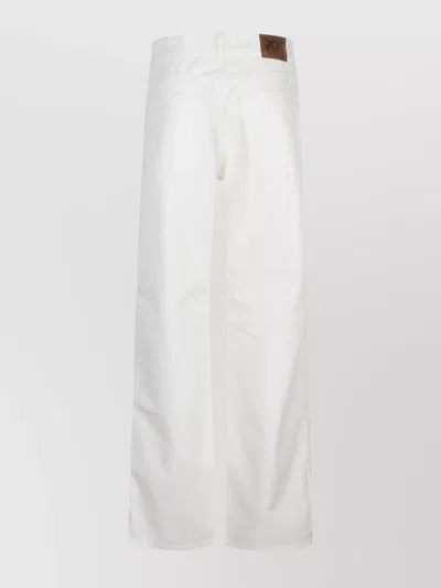 Pinko Wide-leg Denim Trousers With Pockets And Belt Loops In White