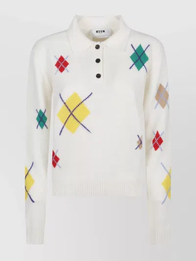 Msgm Wool & Cashmere Polo Sweater In White