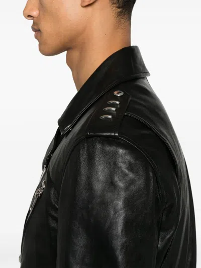 Alexander Mcqueen Leather Jacket With Belted Waist And Epaulettes In Black