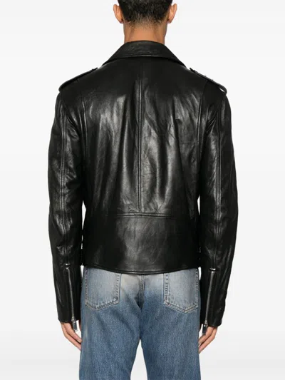 Alexander Mcqueen Leather Jacket With Belted Waist And Epaulettes In Black
