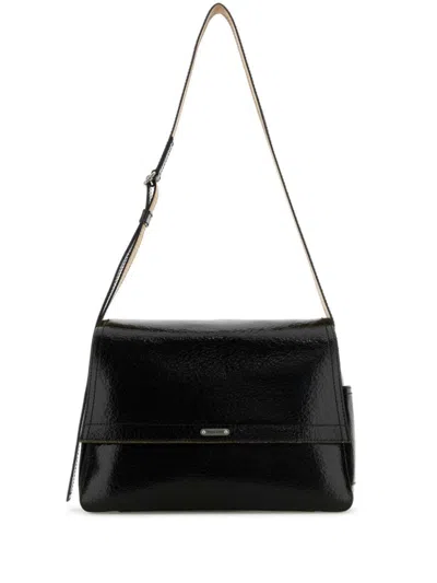 Alexander Mcqueen Black Leather The Slouch Crossbody Bag In Blackcaramelsilver