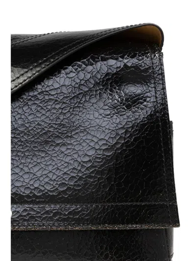 Alexander Mcqueen Black Leather The Slouch Crossbody Bag In Blackcaramelsilver